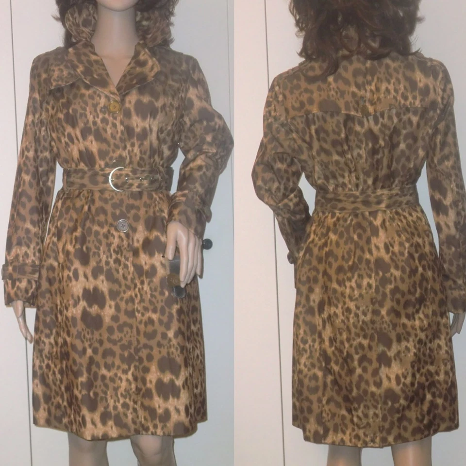 FAB KENNETH COLE REACTION SATINY LEOPARD ANIMAL DRESS TRENCH COAT RAINCOAT S  - Image 1 of 1