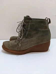 Sorel Toronto NL2115-245 olivfarbene Damen-Schnürstiefeletten aus Veloursleder mit Keilabsatz 6 - Bild 1 von 9
