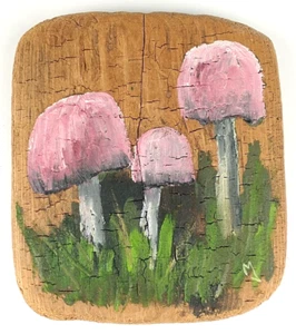 Pilz Treibholz handbemalt auf Holz rosa Americana Kunst M509 - Bild 1 von 3