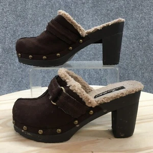 Union Bay Sandals Womens 7 M Greenwich Clogs Brown Faux Fur Slip On Casual Block - Picture 1 of 15