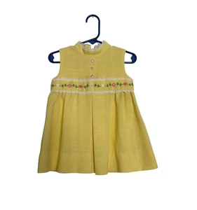 Vintage 70's Little Girl's Sunshine Yellow Woven Sunday Dress Size 3T - Picture 1 of 7