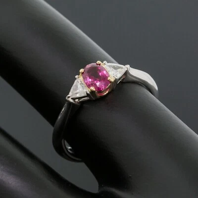 Tiffany&Co. Anel de noivado de platina e ouro 18K rubi e diamante 3 pedras tamanho 5,5 - Imagem 1 de 4