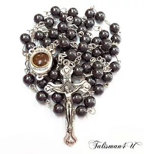 Hematite Rosary Beads Necklace Blessed in Holy Sepulcher Church Religious Gift - Picture 1 of 4
