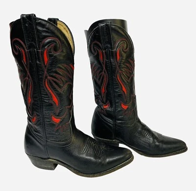 Vintage Boulet Western Boots Red & Black Womens Size 6 C #5043 Square Toe - Image 1 of 4