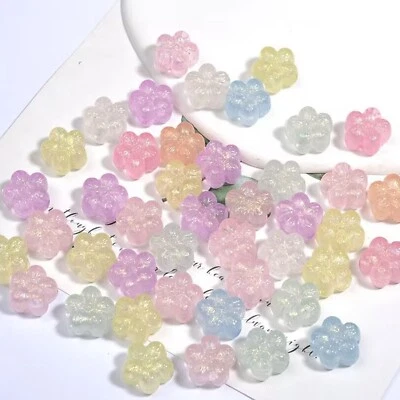 50 Mixed Shiny Mermaid Color Acrylic 3D Gummy Flowers Beads 12mm Charm DIY - Image 1 of 4