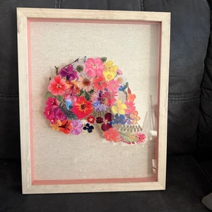 Pressed Flower Skull Artwork In Wooden Frame - Picture 1 of 5