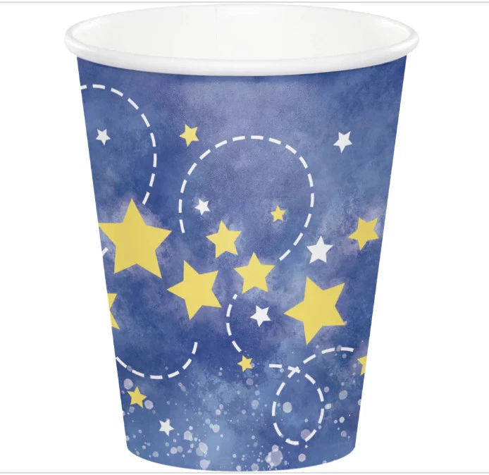 To the Moon and Back Stars Night Sky Space Baby Shower Party 9 oz. Paper Cups - Image 1 of 3