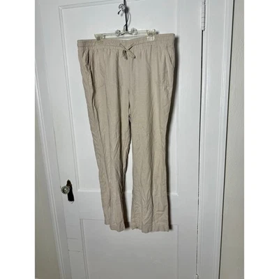 Pantalones para mujer Cato caqui con cordón tostado relajado algodón lino talla XL Foto 1 de 4