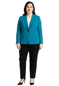 Tahari ASL Power Pant Blazer Suit Women Sz 18 Two Piece Set Teal Black NEW $320 - Picture 1 of 8