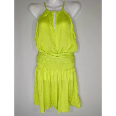 Do+Be Neon Green Smocked Waist Halter Neck Mini Dress Women's S Party Cocktail - Image 1 of 4