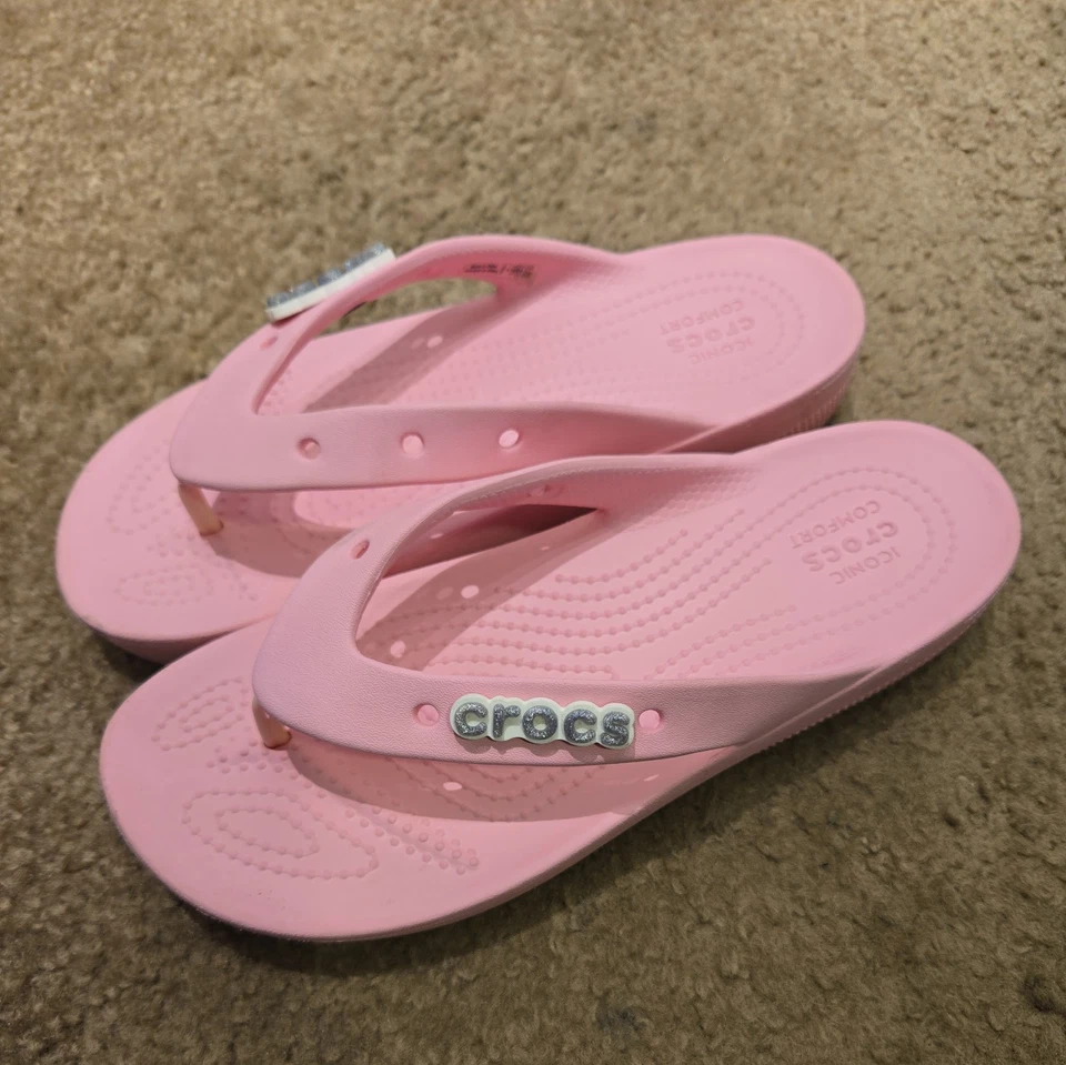 Sandalias Crocs Icónicas Chanclas Algodón Caramelo Rosa Brillo Jibbetts Talla 7 Foto 1 de 4