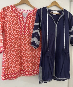 2 Stück GRETCHEN SCOTT Tunika Coverup kleine Garnelen orange dunkelblau Top - Bild 1 von 7