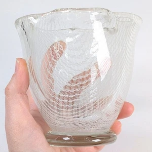 MCM Vintage Bohemia Czech Glass Harrachov Lattice Harrtil Small Bowl Vase 4.25in - Picture 1 of 9