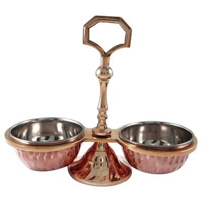 Brass Condiments Holder Traditional Serving Copper & Steel 2 Bowl Set Tableware - Image 1 of 4