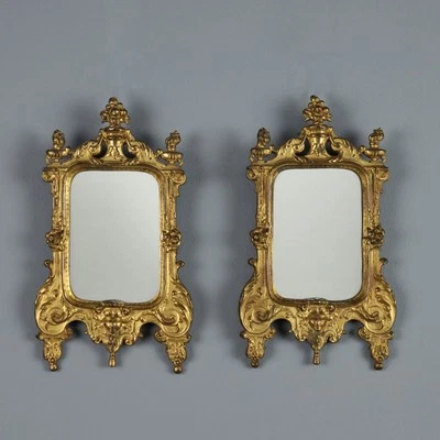 Paire de Petits Miroirs Anciens Verre Bronze Doré XIXe Siècle Originaux - Photo 1/4