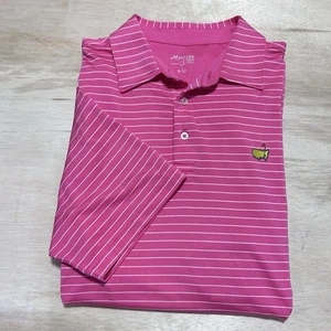 Masters Tech Poloshirt Herren Größe L Golf rosa weiß gestreift Kragen Stretch - Bild 1 von 9