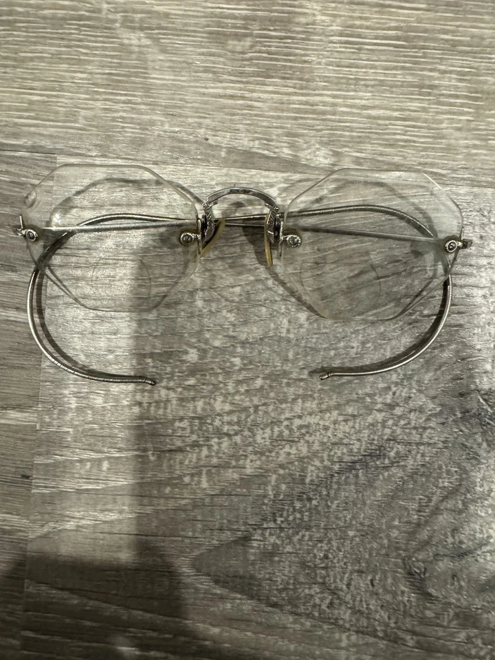 Anteojos octágonos Shuron sin montura de colección NOS Cable Temple marco dorado EE. UU. Foto 1 de 4