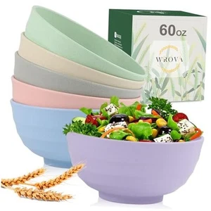 Wheat Straw Bowls Set 60 OZ Unbreakable 60 oz Pink,Blue,Green,Beige,Purple,Grey - Picture 1 of 7