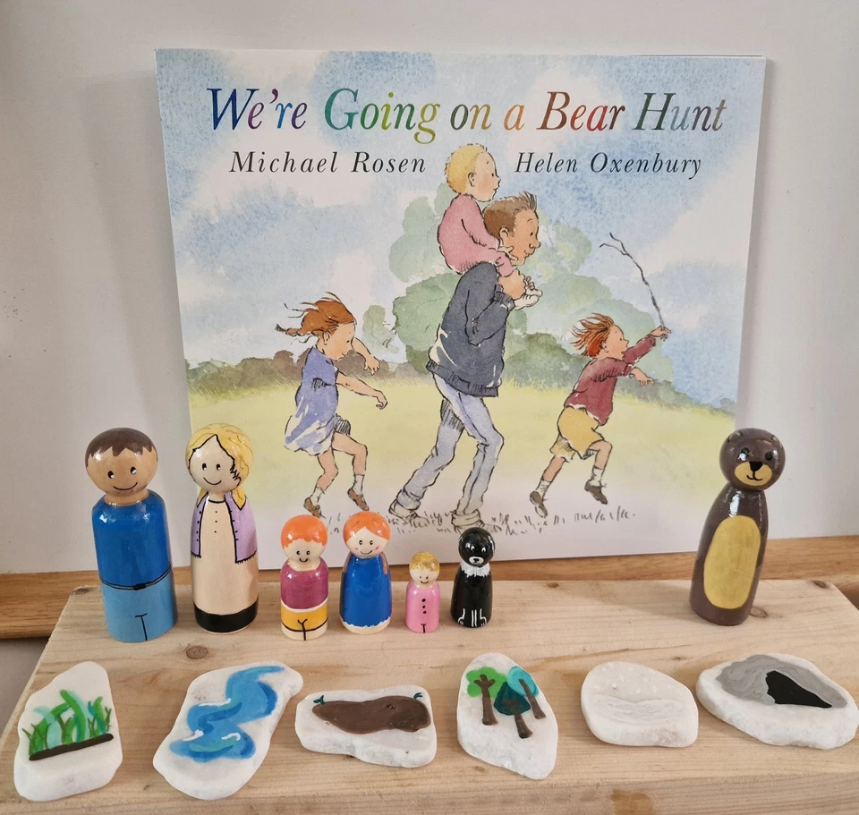 We're Going On A Bear Hunt Michael Rosen Wooden Peg Dolls and Story Stones Set - Image 1 of 4