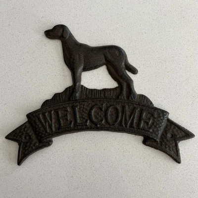 Vintage Cast Iron Dog WELCOME Front Door Sign Plaque Labrador Retriever Pointer - Image 1 of 4