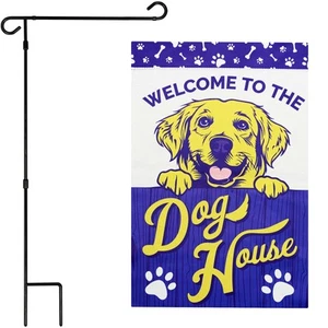 G128 Combo Bandiera da Giardino Stand & Welcome to the Dog House Giallo Labrador Blockout - Foto 1 di 9