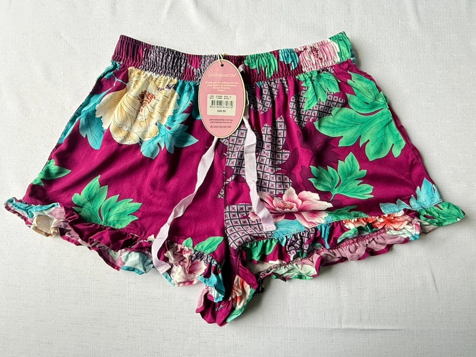 NEW PETER ALEXANDER WOMENS VISCOSE RUFFLE HEM FLORAL PJ SHORTS SMALL S - image 1 of 1