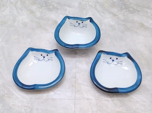 Juego de 3 aperitivos de porcelana con forma de cara de gato feliz y 2 platos - Imagen 1 de 7