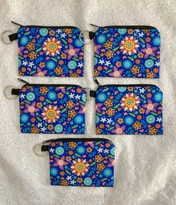 Set of 5 Floral Summer Flower Coin Purse Zipper Polyester Pouch Bag Keychain Lot - Picture 1 of 2