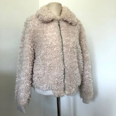 H&M Chaqueta Dividida Mujer Mediana Crema Sherpa Bombardero Imitación Piel Oso de Peluche Nuevo Foto 1 de 4