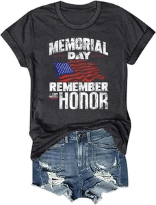 Memorial Day Shirts for Women Honor and Remember Soldier Military T-Shirt Hon... - Picture 1 of 20