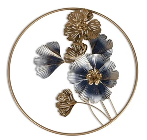 Wanddeko, Wanddeko Ring BLUMEN + GINKGO gold braun D. 62cm Metall Formano WA - Bild 1 von 1