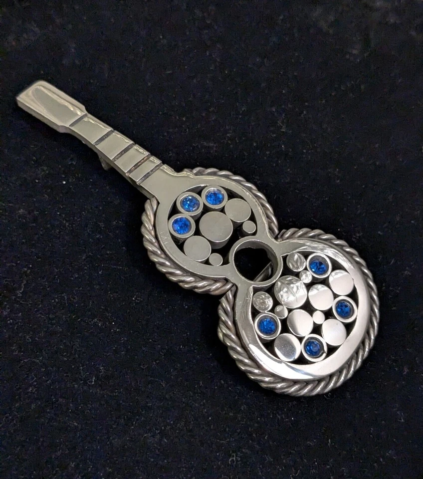 Fivela de cinto de guitarra de aço vintage anos 70 strass azul polido aço inoxidável solda retrô - Imagem 1 de 4