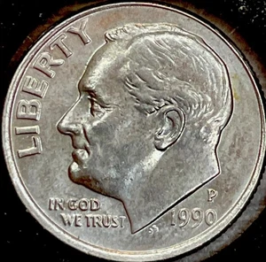 Misaligned Die/ Tilted Collar W/  Doubling Error! 1990 P Roosevelt Dime Coin - Picture 1 of 16