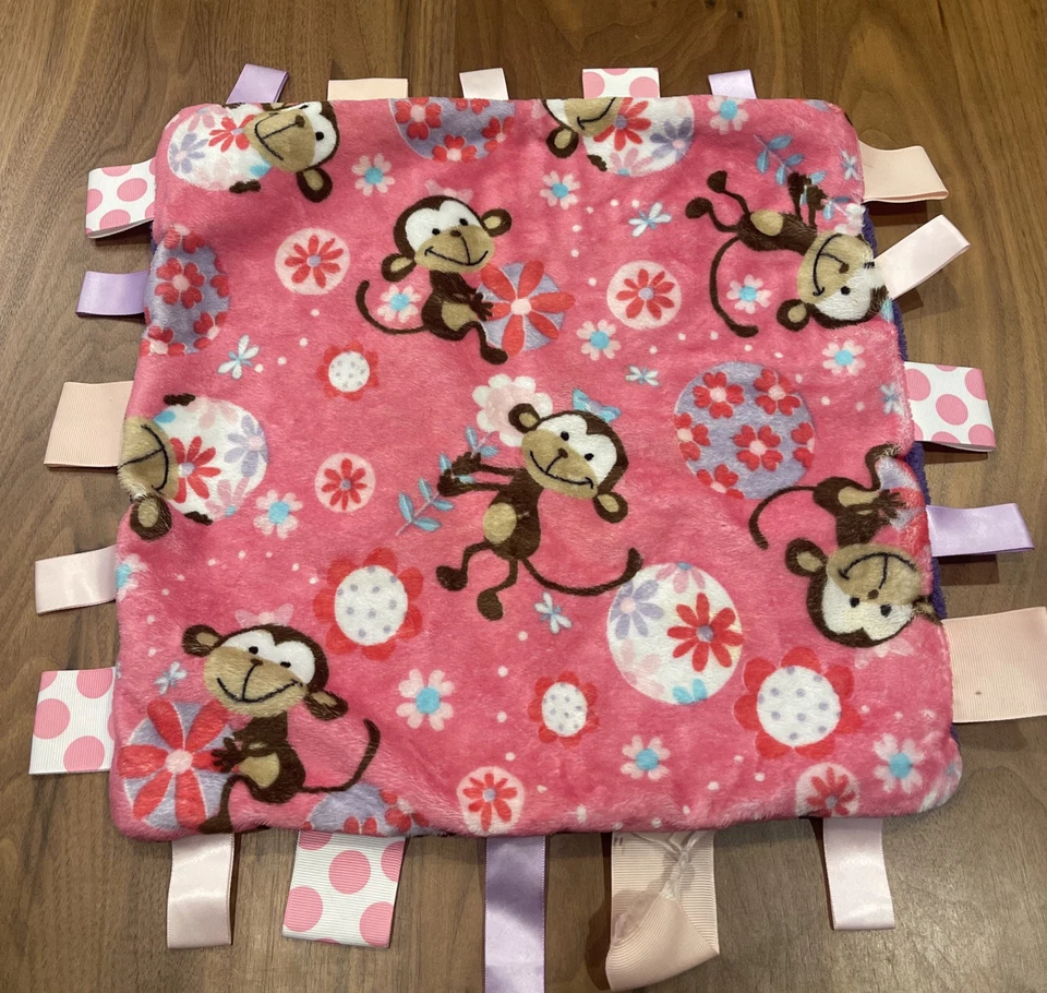 Baby Blanket Lovey 12"x 12" Possibly Taggies MONKEYS PINK RARE HTF GUC READ ✨ - Image 1 of 4