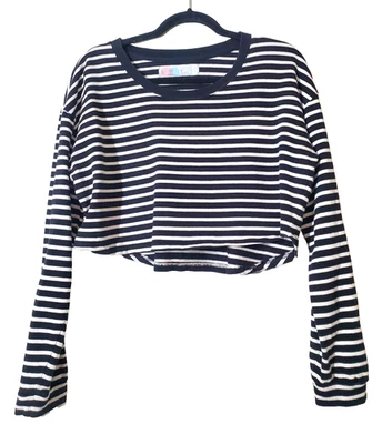 Top corto Free People para mujer mediano a rayas blanco y negro manga larga algodón  Foto 1 de 4