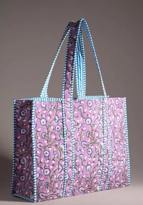 Bolso de Mano Anthropologie Estampado en Bloques Púrpura Nuevo con Etiquetas ~ Algodón Foto 1 de 3