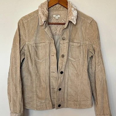 Chaqueta J. Jill Wide Wale Pana S Beige Crema Tostado Terciopelo Granero Tareas Abrigo Foto 1 de 4