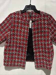 Du Jour Women’s Tweed Blazer Sz S Red Black White - Picture 1 of 6