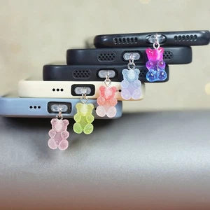 Cute frosted teddy bear phone dust plug pendant pendant in macaron color for iPh - Zdjęcie 1 z 25