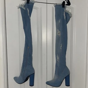Cape Robbin Denim Over the Knee Boots 7 - Picture 1 of 6