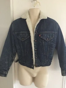 Levis Denim Jacket with fur lining acid washed vintage Small - Picture 1 of 7