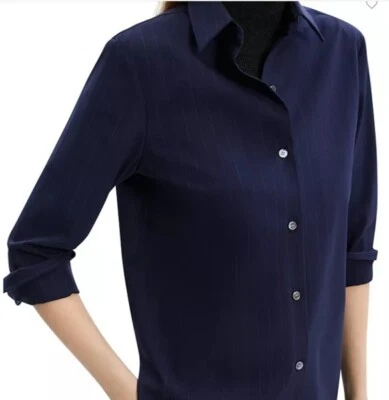 Blusa Camisa Theory Mezcla Lana Azul Marino A Medida Rayas Nueva con Etiquetas Mediana $295 Foto 1 de 4