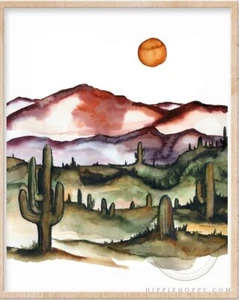 Arizona Desert Watercolor Art Painting Print - Picture 1 of 5