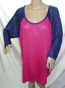 Derek Heart Women Plus Size 1x 2x 3x Hot Pink Fuchsia Blue Sweater Knit Top  - Picture 1 of 15