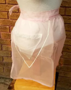 Pink Sheer Chiffon Half Apron MCM Rockabilly Retro Lingerie Pocket Valentines - Picture 1 of 5