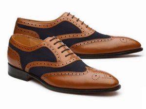 Marrón A Medida Espectador Punta de Ala Oxford Zapatos Cuero Formal Vestido Botas de Cuero - Imagen 1 de 5