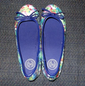 SO Womens Shoes SZ 6 Flats Ballet Slip-On Memory Foam Bow Floral Print - Picture 1 of 5