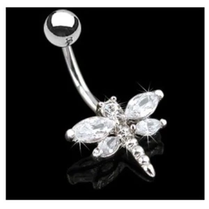 SPARKLING CZ GEM DRAGONFLY BELLY RING NAVEL BUTTON PIERCING JEWELRY - Picture 1 of 1
