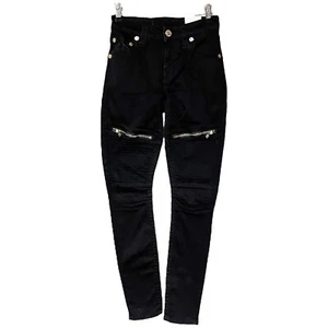 Pantalones de mezclilla True Religion Curvy Moto con cremallera dorada para mujer 24 negros súper elásticos clásicos - Imagen 1 de 17