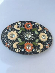 Oval Gürtelschnalle Damen mehrfarbig Strass bedeckt Mode Blumen - Bild 1 von 5